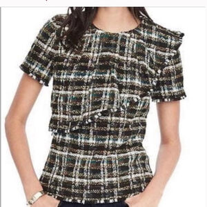 BANANA REPUBLIC CLARENSON wool blend tweed top ruffles black white lined size 2
